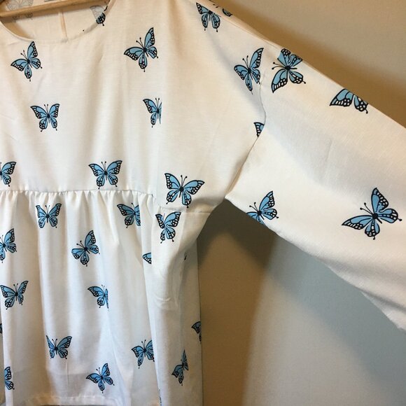 Cotton & Linen Blend Butterfly Babydoll Blouse - Picture 5 of 14